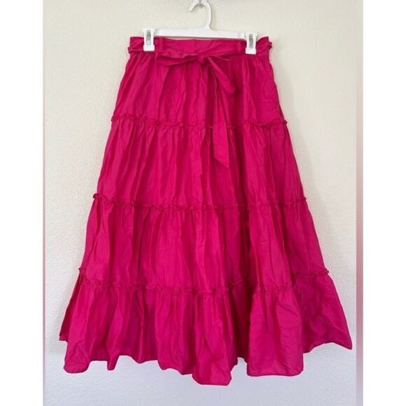 Jason Wu  Hot Pink Cotton teired ruffle belted maxi skirt Size M / NWOT - Picture 2 of 4
